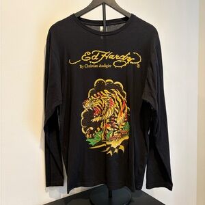 Ed Hardy by Christian Audigier Black Tiger Graphic Long Sleeve Shirt